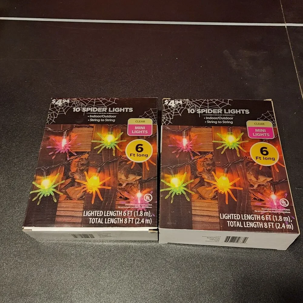 Lot Two NIB 6' Strands Of 10 Each Spider Lights Halloween Witchy Dorm Goth